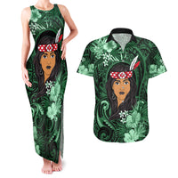 New Zealand Custom Women's Day Couples Matching Tank Maxi Dress and Hawaiian Shirt Maori Girl Feathers of Hope - Green LT9 Green - Polynesian Pride