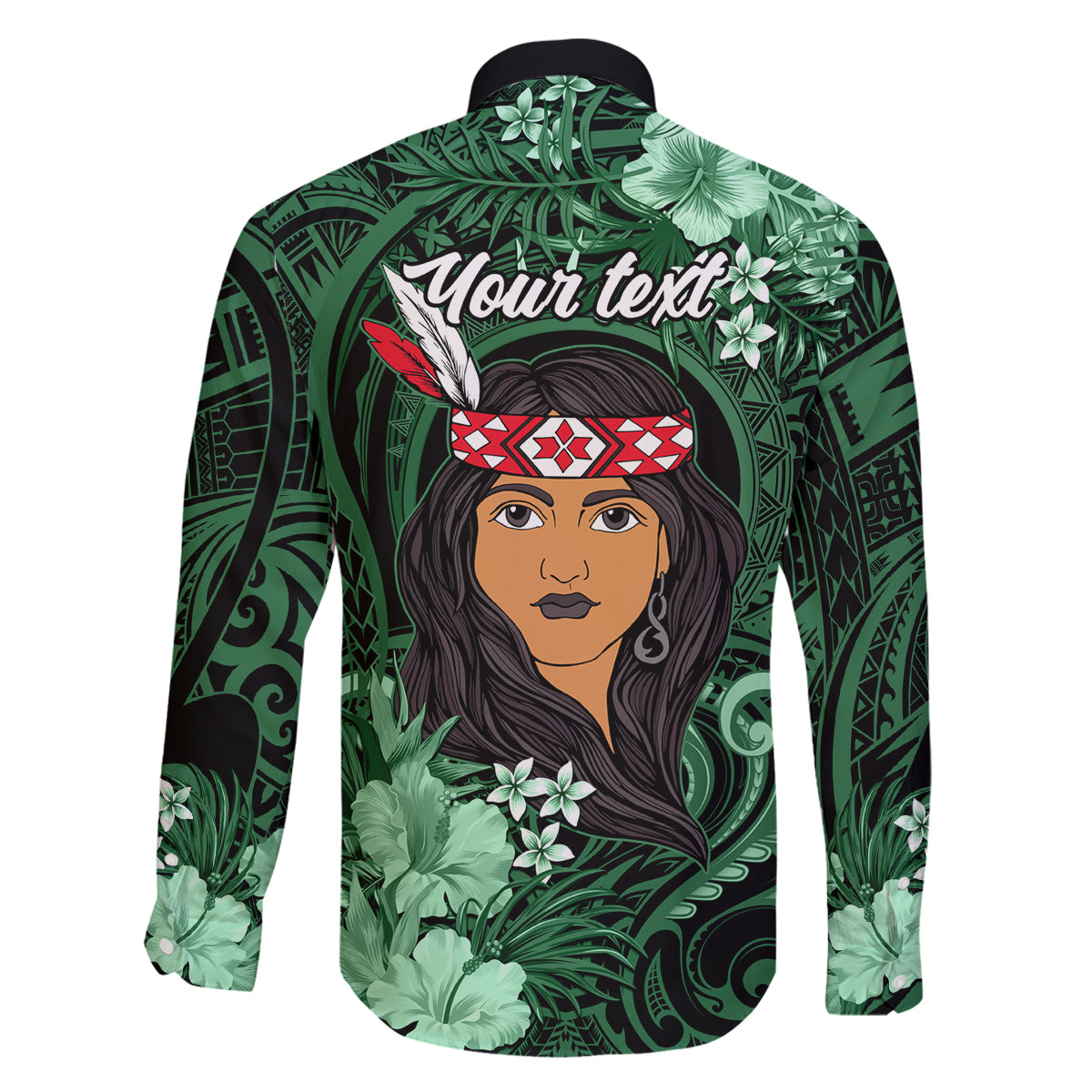 New Zealand Custom Women's Day Family Matching Mermaid Dress and Hawaiian Shirt Maori Girl Feathers of Hope - Green LT9 - Polynesian Pride