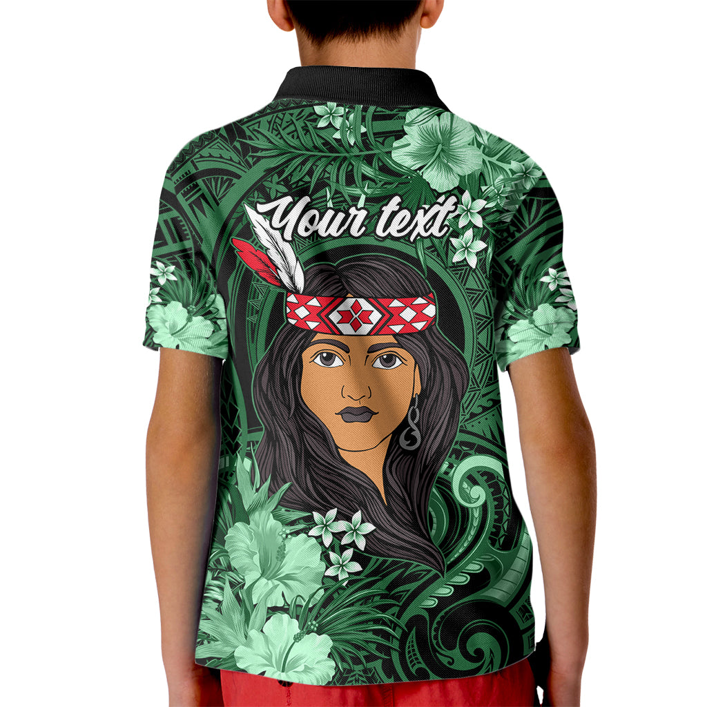 New Zealand Custom Women's Day Kid Polo Shirt Maori Girl Feathers of Hope - Green LT9 - Polynesian Pride