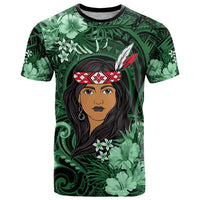 New Zealand Custom Women's Day T Shirt Maori Girl Feathers of Hope - Green LT9 Green - Polynesian Pride