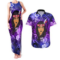 New Zealand Custom Women's Day Couples Matching Tank Maxi Dress and Hawaiian Shirt Maori Girl Feathers of Hope - Purple LT9 Purple - Polynesian Pride
