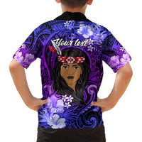 New Zealand Custom Women's Day Family Matching Long Sleeve Bodycon Dress and Hawaiian Shirt Maori Girl Feathers of Hope - Purple LT9 - Polynesian Pride