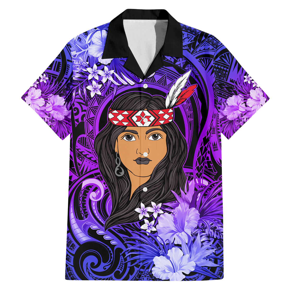 New Zealand Custom Women's Day Family Matching Mermaid Dress and Hawaiian Shirt Maori Girl Feathers of Hope - Purple LT9 Dad's Shirt - Short Sleeve Purple - Polynesian Pride