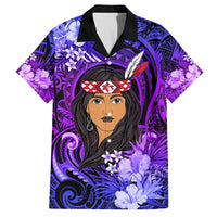 New Zealand Custom Women's Day Family Matching Off Shoulder Short Dress and Hawaiian Shirt Maori Girl Feathers of Hope - Purple LT9 Dad's Shirt - Short Sleeve Purple - Polynesian Pride