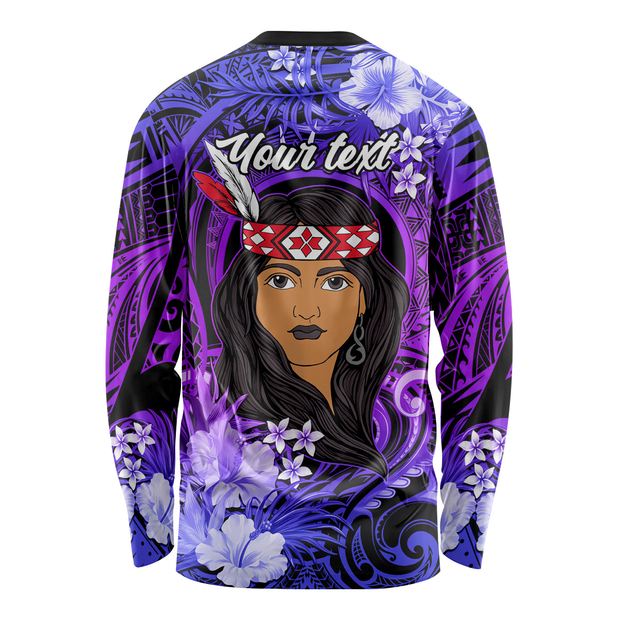 New Zealand Custom Women's Day Long Sleeve Shirt Maori Girl Feathers of Hope - Purple LT9 - Polynesian Pride