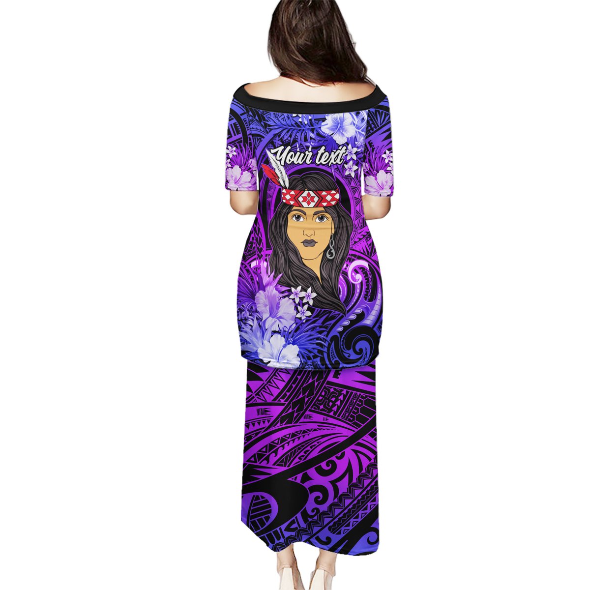 New Zealand Custom Women's Day Puletasi Maori Girl Feathers of Hope - Purple LT9 - Polynesian Pride