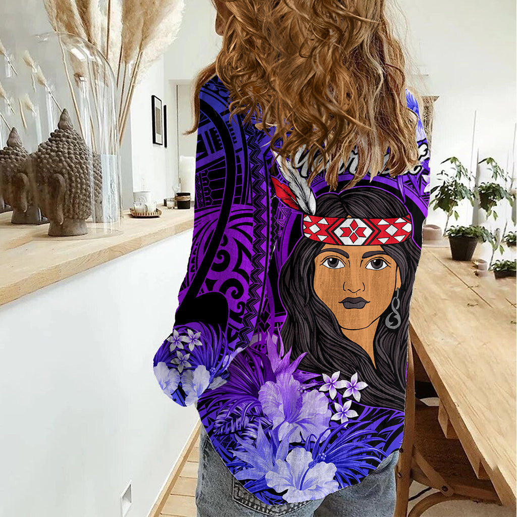 New Zealand Custom Women's Day Women Casual Shirt Maori Girl Feathers of Hope - Purple LT9 - Polynesian Pride