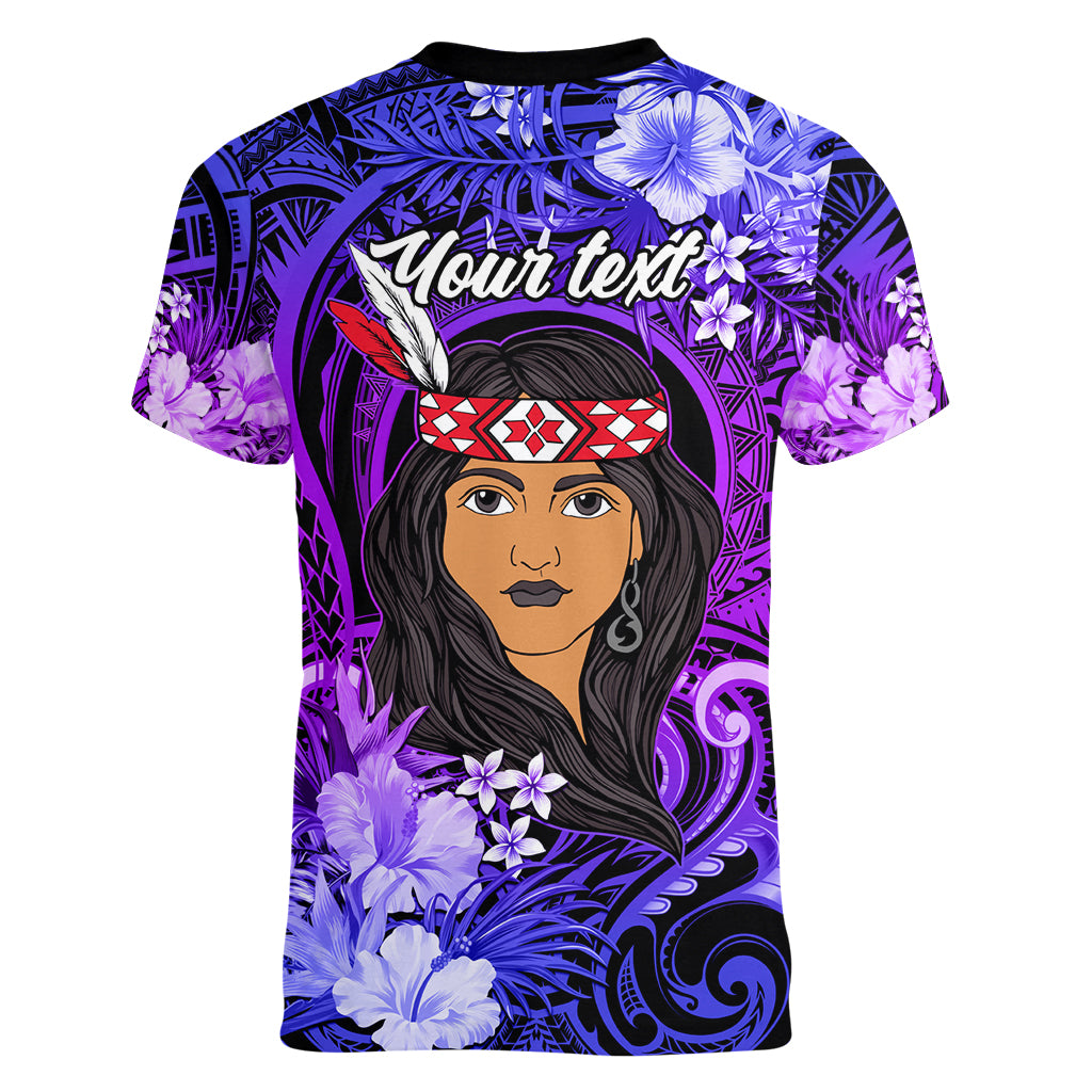 New Zealand Custom Women's Day Women V Neck T Shirt Maori Girl Feathers of Hope - Purple LT9 - Polynesian Pride
