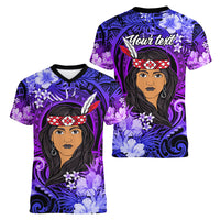 New Zealand Custom Women's Day Women V Neck T Shirt Maori Girl Feathers of Hope - Purple LT9 - Polynesian Pride