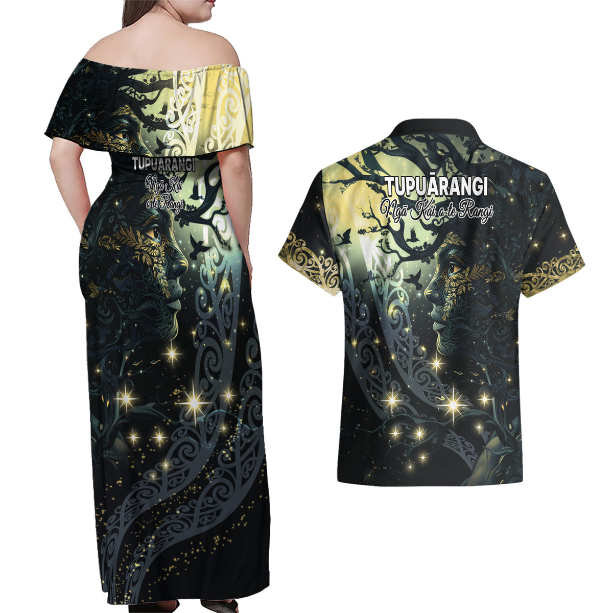 New Zealand Matariki Tupuarangi Couples Matching Off Shoulder Maxi Dress and Hawaiian Shirt Ngā Kai o te Rangi