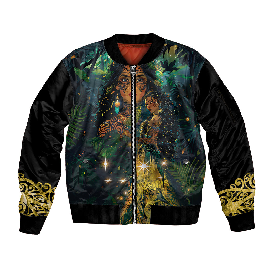 New Zealand Matariki Sleeve Zip Bomber Jacket Rongoā Māori Wellbeing and Good Luck