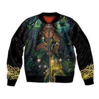 New Zealand Matariki Sleeve Zip Bomber Jacket Rongoā Māori Wellbeing and Good Luck
