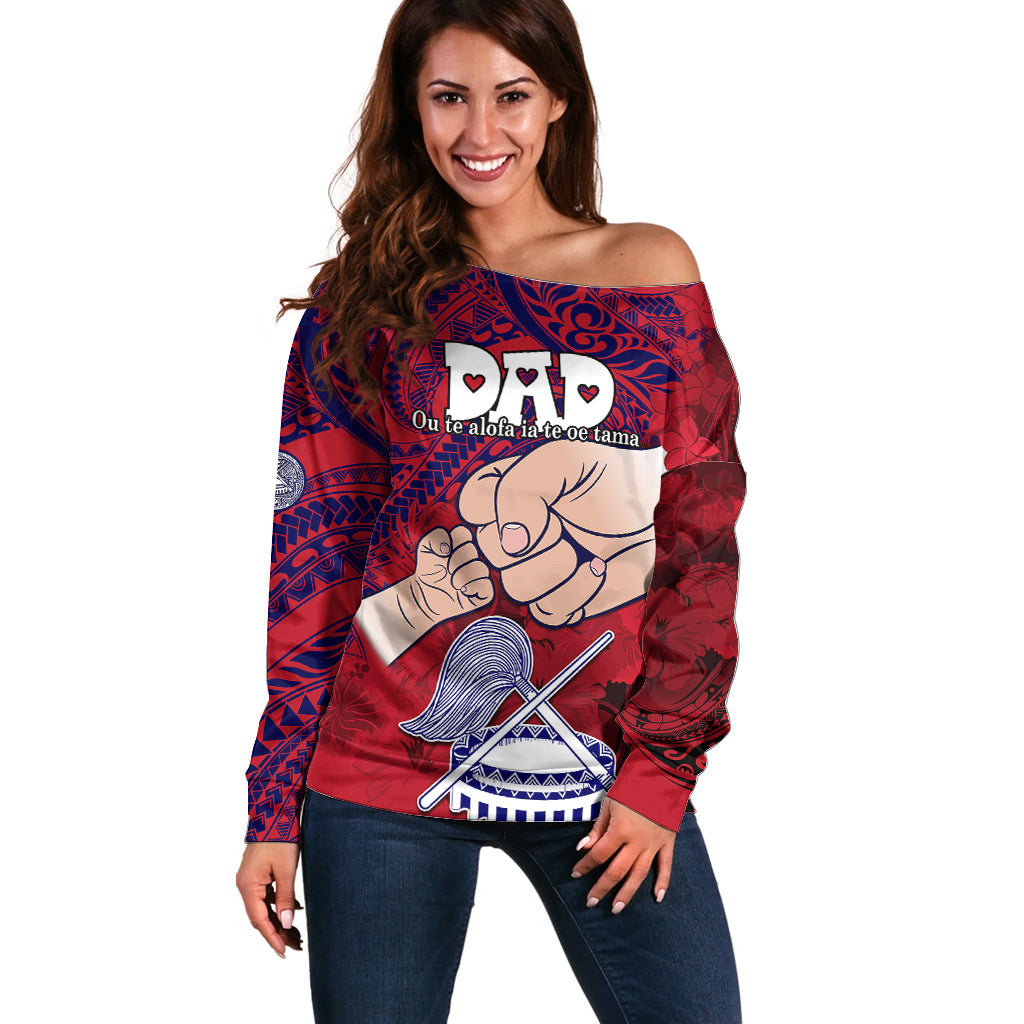 Dads Day American Samoa Off Shoulder Sweater Dad Ou Te Alofa Ia Te Oe Tama - Polynesian Flowers Tribal LT9 Women Red - Polynesian Pride