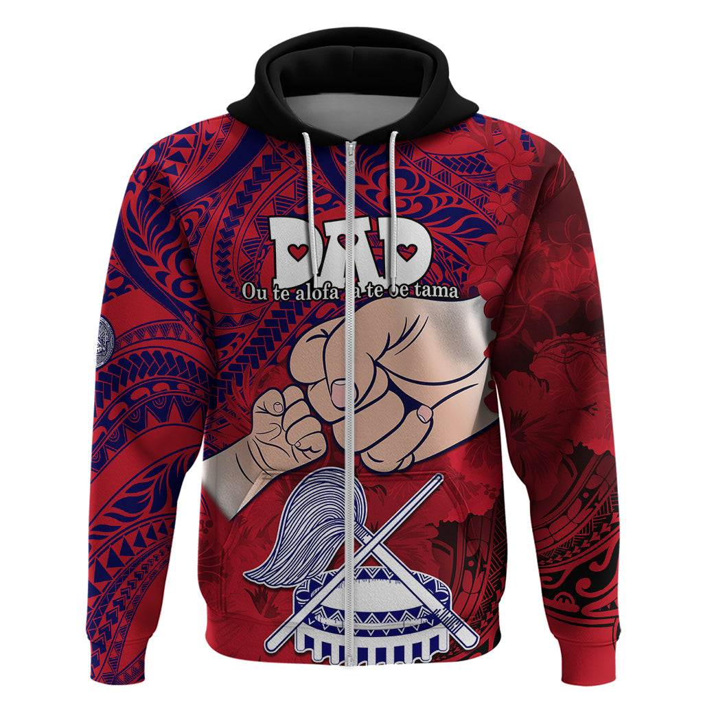 Custom Dads Day American Samoa Hoodie Dad Ou Te Alofa Ia Te Oe Tama Polynesian Flowers Tribal LT9 Zip Hoodie Red - Polynesian Pride