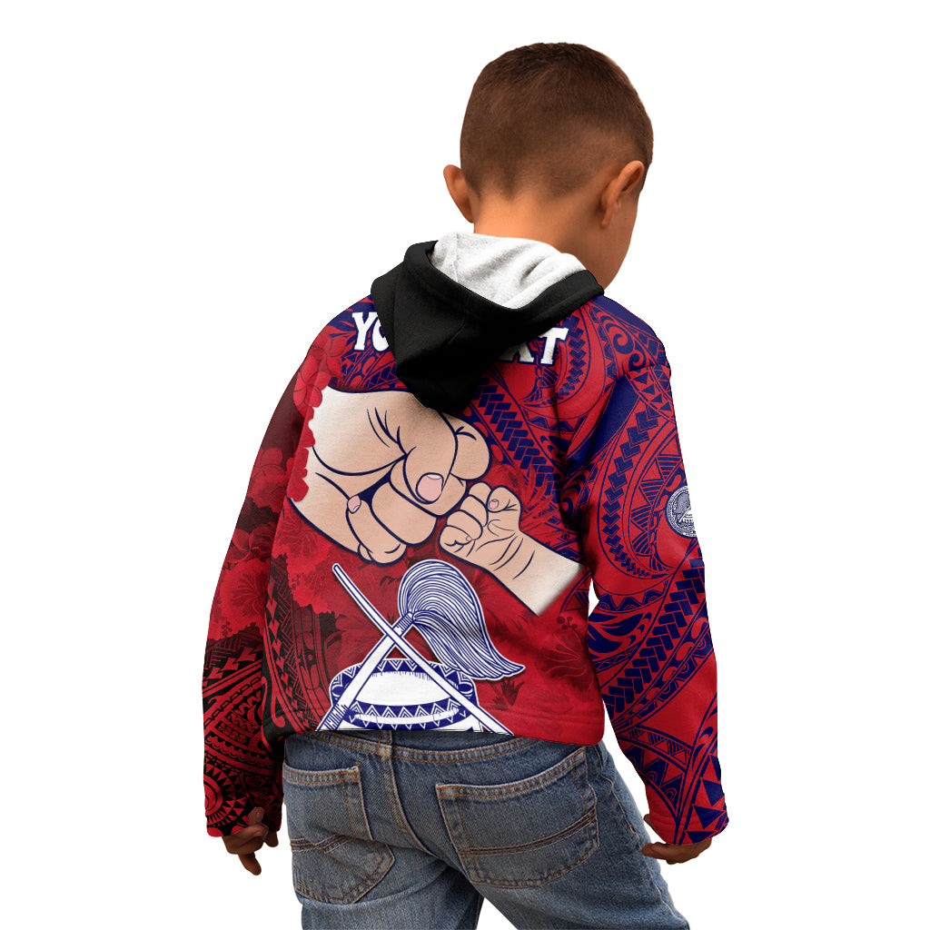 Personalised Dads Day American Samoa Kid Hoodie Dad Ou Te Alofa Ia Te Oe Tama - Polynesian Flowers Tribal LT9 - Polynesian Pride