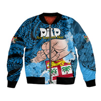 Dads Day Fiji Bomber Jacket Dad Au Lomani Iko - Polynesian Flowers Tribal LT9 Unisex Blue - Polynesian Pride
