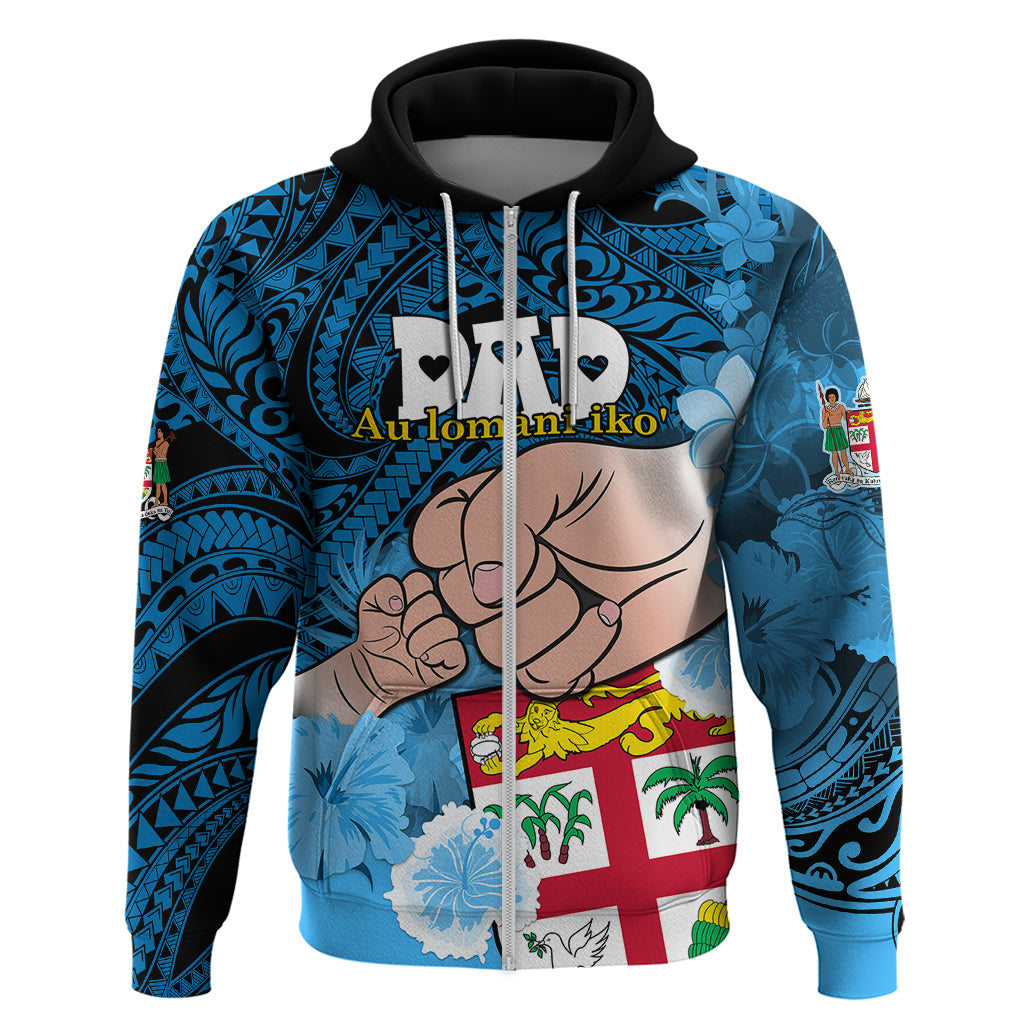 Custom Fathers Day Polynesian Islands Fiji Hoodie Dad Au Lomani Iko Polynesian Flowers Tribal LT9 Zip Hoodie Blue - Polynesian Pride