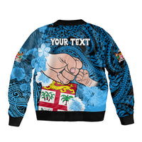 Personalised Fathers Day Polynesian Islands Fiji Sleeve Zip Bomber Jacket Dad Au Lomani Iko - Polynesian Flowers Tribal LT9 - Polynesian Pride
