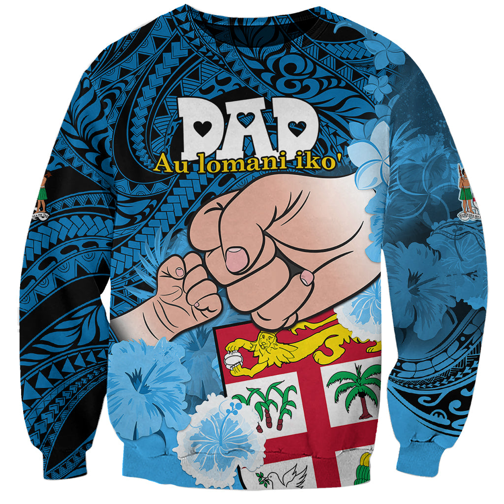 Personalised Dads Day Fiji Sweatshirt Dad Au Lomani Iko - Polynesian Flowers Tribal LT9 Unisex Blue - Polynesian Pride