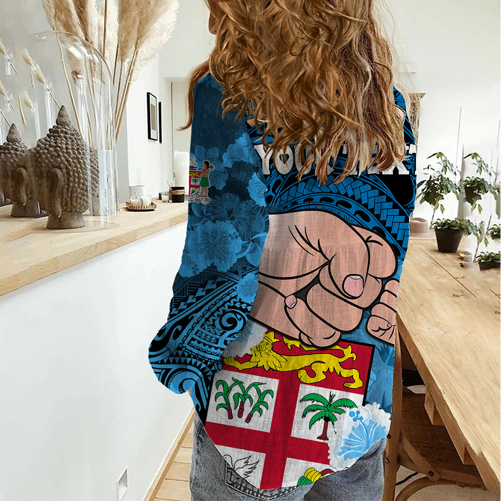 Personalised Dads Day Fiji Women Casual Shirt Dad Au Lomani Iko - Polynesian Flowers Tribal LT9 - Polynesian Pride