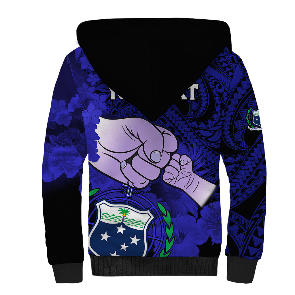 Personalised Fathers Day Polynesian Islands Samoa Sherpa Hoodie Dad Ou Te Alofa Ia Te Oe Tama - Blue Polynesian Flowers Tribal LT9 - Polynesian Pride