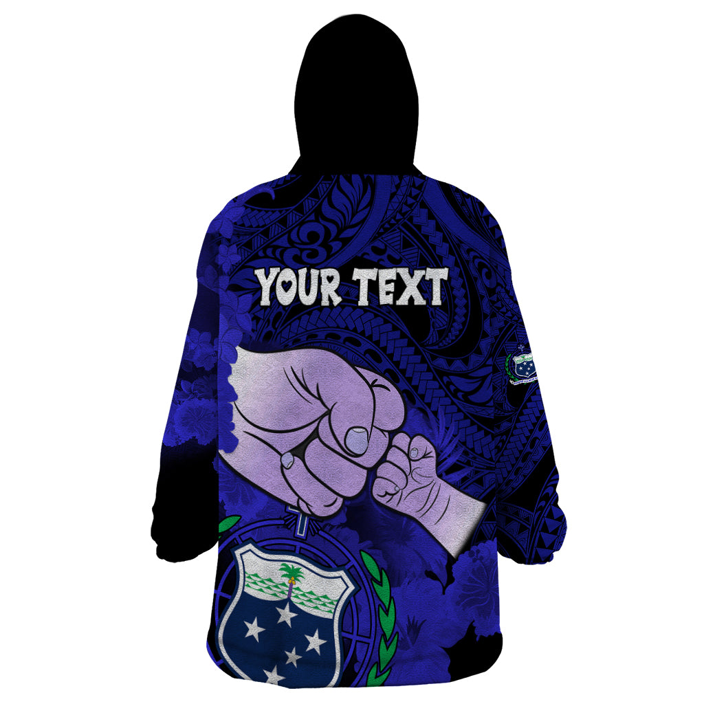 Personalised Fathers Day Polynesian Islands Samoa Wearable Blanket Hoodie Dad Ou Te Alofa Ia Te Oe Tama - Blue Polynesian Flowers Tribal LT9 - Polynesian Pride