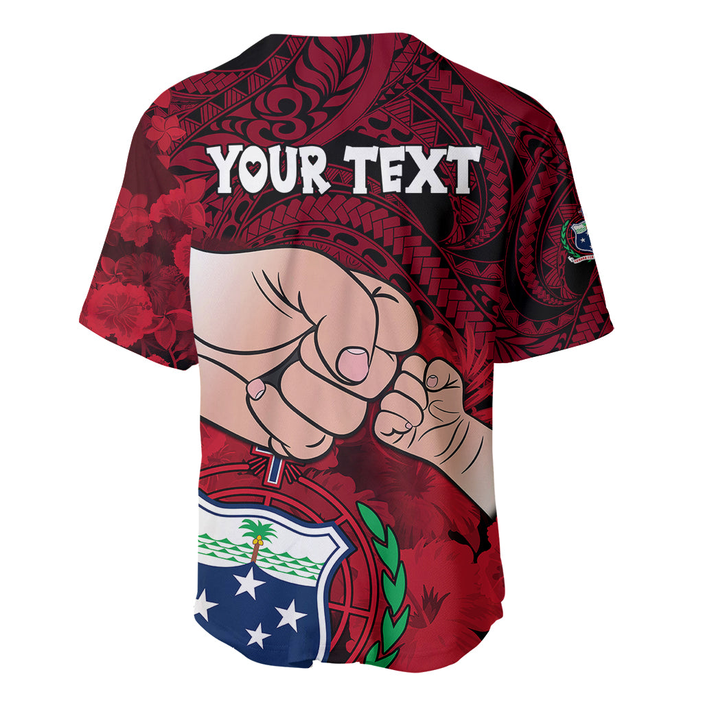 Personalised Fathers Day Polynesian Islands Samoa Baseball Jersey Dad Ou Te Alofa Ia Te Oe Tama - Red Polynesian Flowers Tribal LT9 - Polynesian Pride