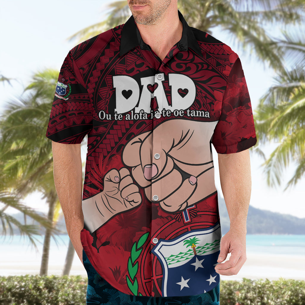 Personalised Fathers Day Polynesian Islands Samoa Hawaiian Shirt Dad Ou Te Alofa Ia Te Oe Tama - Red Polynesian Flowers Tribal LT9 - Polynesian Pride