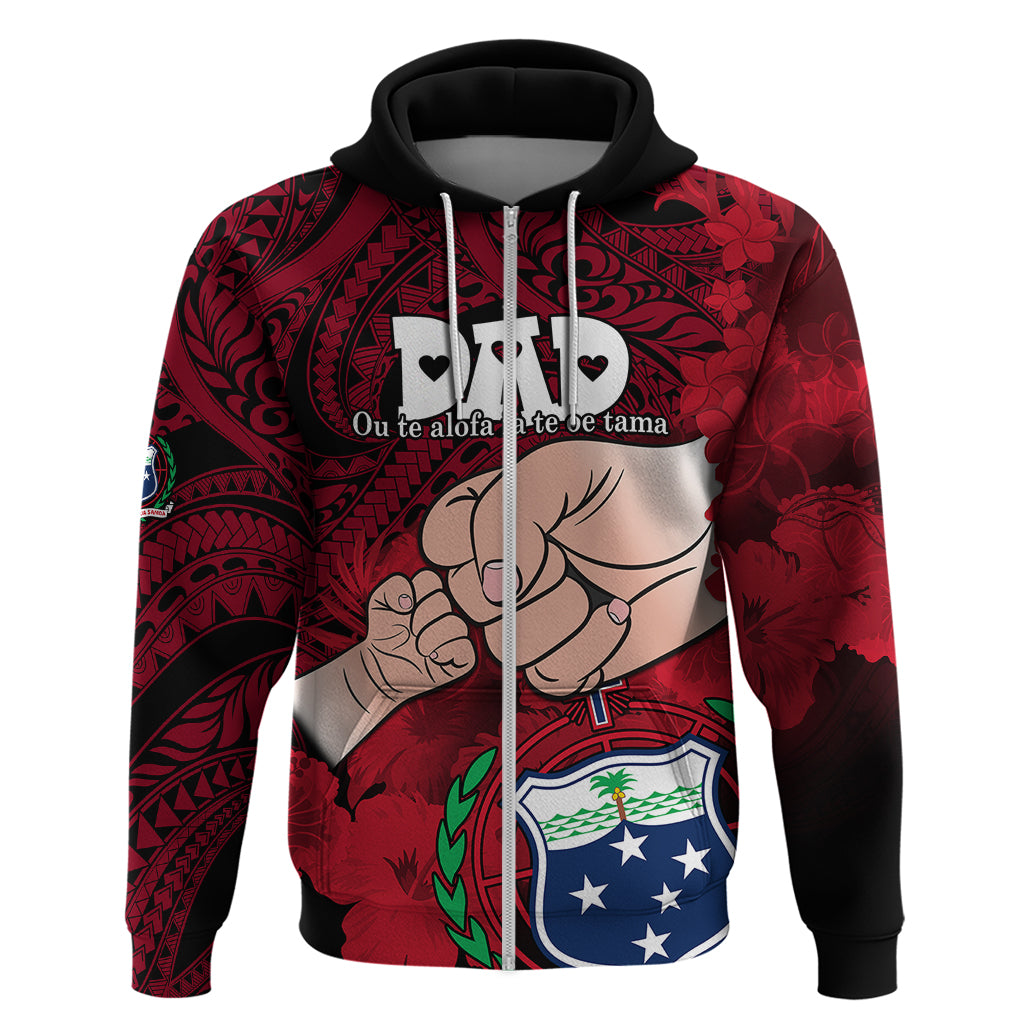 Custom Fathers Day Polynesian Islands Samoa Hoodie Dad Ou Te Alofa Ia Te Oe Tama Red Polynesian Flowers Tribal LT9 Zip Hoodie Red - Polynesian Pride