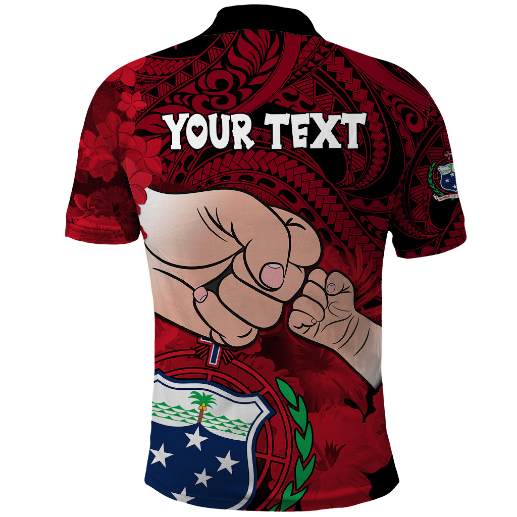 Custom Fathers Day Polynesian Islands Samoa Polo Shirt Dad Ou Te Alofa Ia Te Oe Tama Red Polynesian Flowers Tribal LT9 - Polynesian Pride