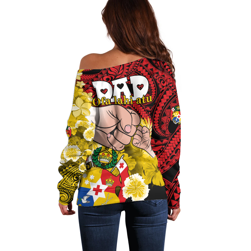 Dads Day Tonga Off Shoulder Sweater Dad Ofa lahi atu - Polynesian Flowers Tribal LT9 - Polynesian Pride