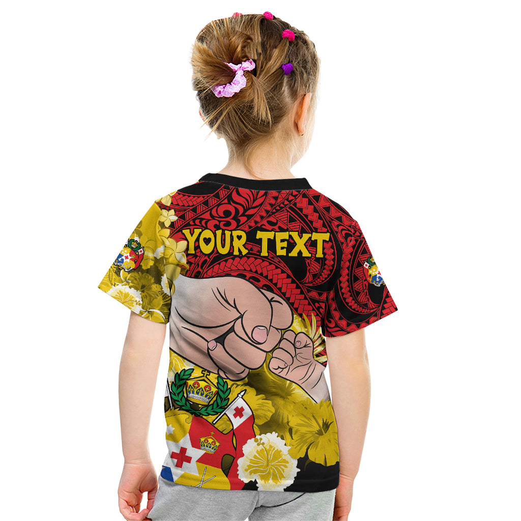 Personalised Fathers Day Polynesian Islands Tonga Kid T Shirt Dad Ofa lahi atu - Polynesian Flowers Tribal LT9 - Polynesian Pride