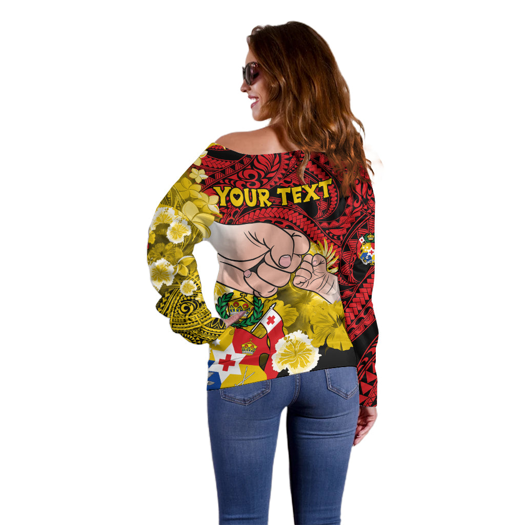 Personalised Dads Day Tonga Off Shoulder Sweater Dad Ofa lahi atu - Polynesian Flowers Tribal LT9 - Polynesian Pride