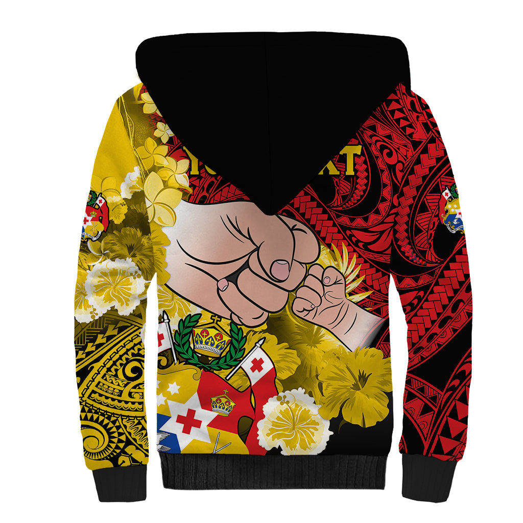 Personalised Dads Day Tonga Sherpa Hoodie Dad Ofa lahi atu - Polynesian Flowers Tribal LT9 - Polynesian Pride