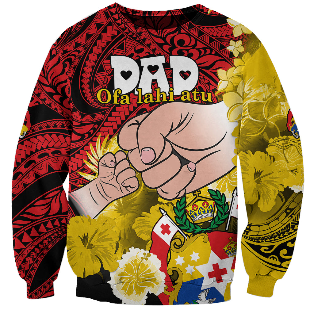 Personalised Dads Day Tonga Sweatshirt Dad Ofa lahi atu - Polynesian Flowers Tribal LT9 Unisex Red - Polynesian Pride