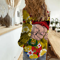 Personalised Dads Day Tonga Women Casual Shirt Dad Ofa lahi atu - Polynesian Flowers Tribal LT9 - Polynesian Pride