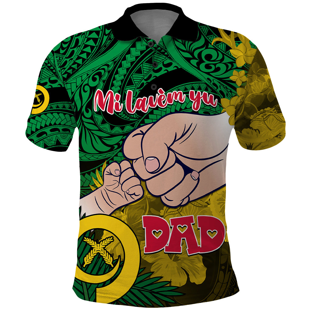Dads Day Vanuatu Polo Shirt Dad Mi lavem yu Polynesian Flowers Tribal LT9 Green - Polynesian Pride