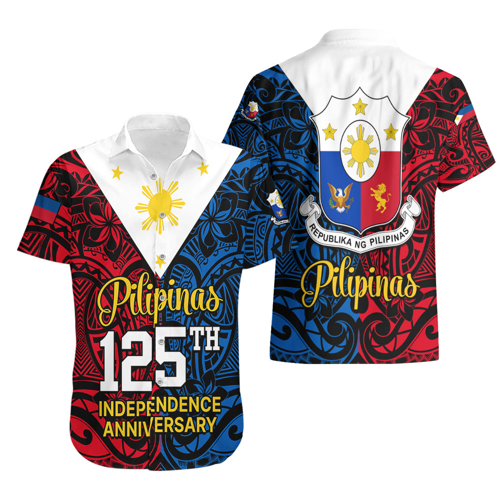 125th Independence Anniversary Philippines Hawaiian Shirt Polynesian Pilipinas Flag Style - Black LT9 - Polynesian Pride