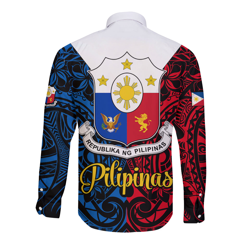 Polynesian Philippines Long Sleeve Button Shirt Pilipinas Flag Style for 125th Independence Anniversary Black LT9 - Polynesian Pride