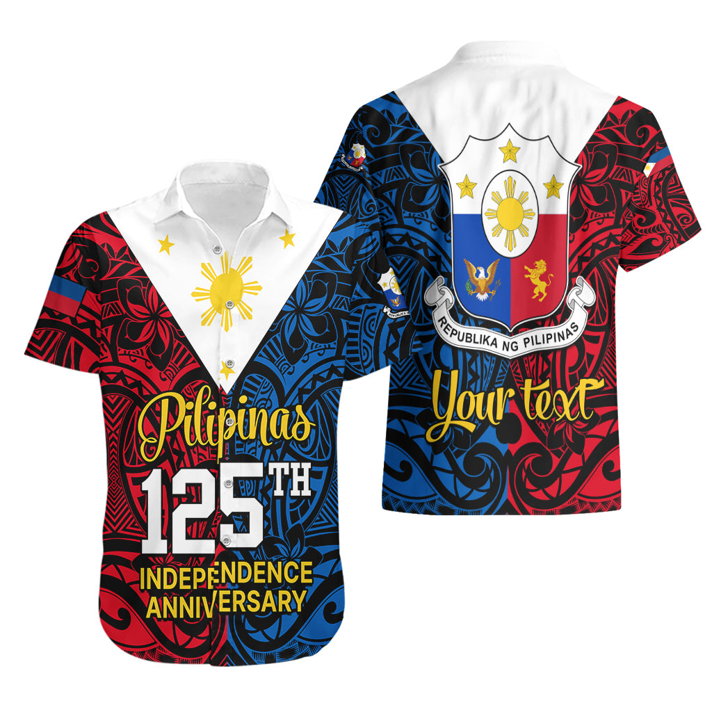 Personalised Polynesian Philippines Hawaiian Shirt Pilipinas Flag Style for 125th Independence Anniversary Black LT9 - Polynesian Pride