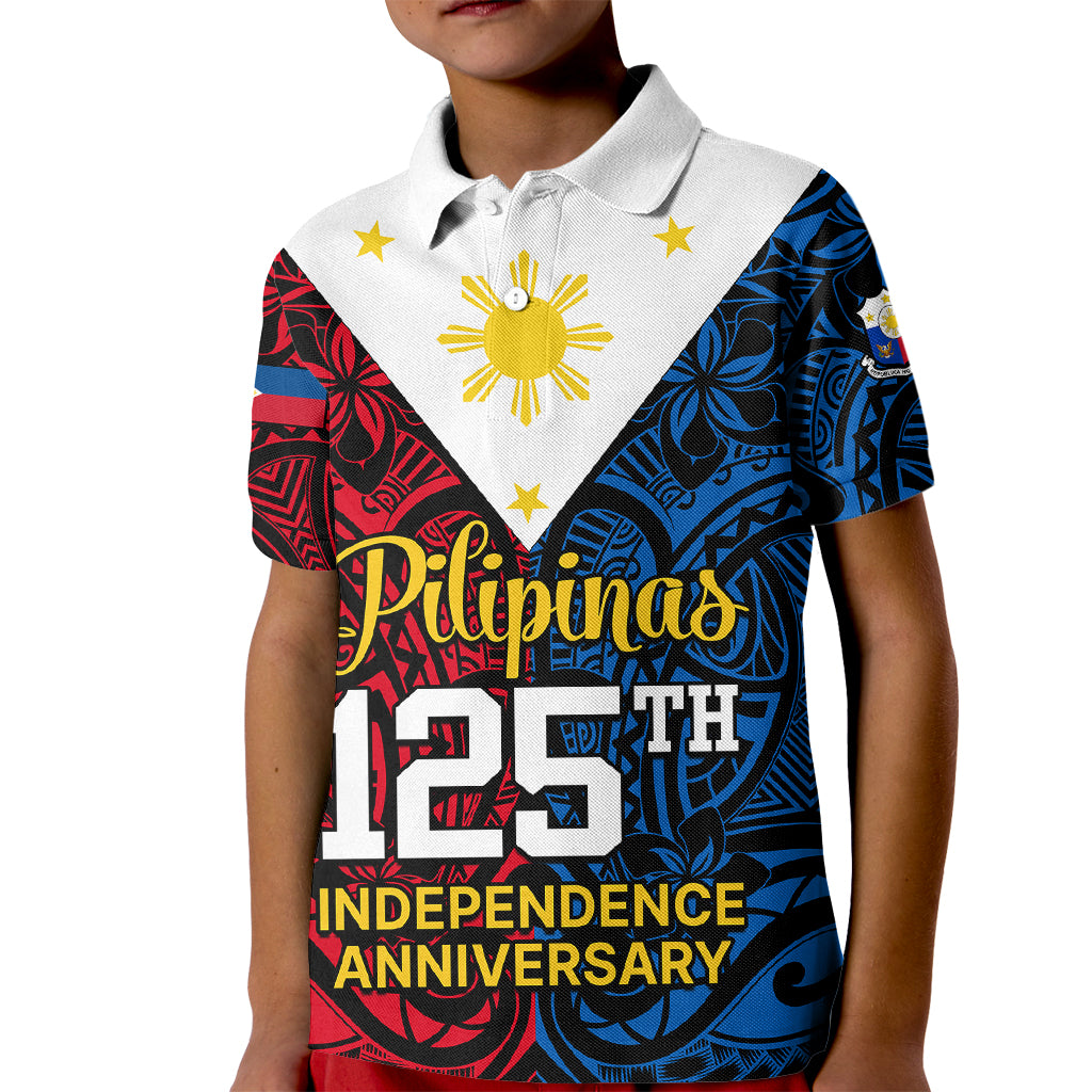 Personalised 125th Independence Anniversary Philippines Kid Polo Shirt Polynesian Pilipinas Flag Style - Black LT9 Kid Black - Polynesian Pride