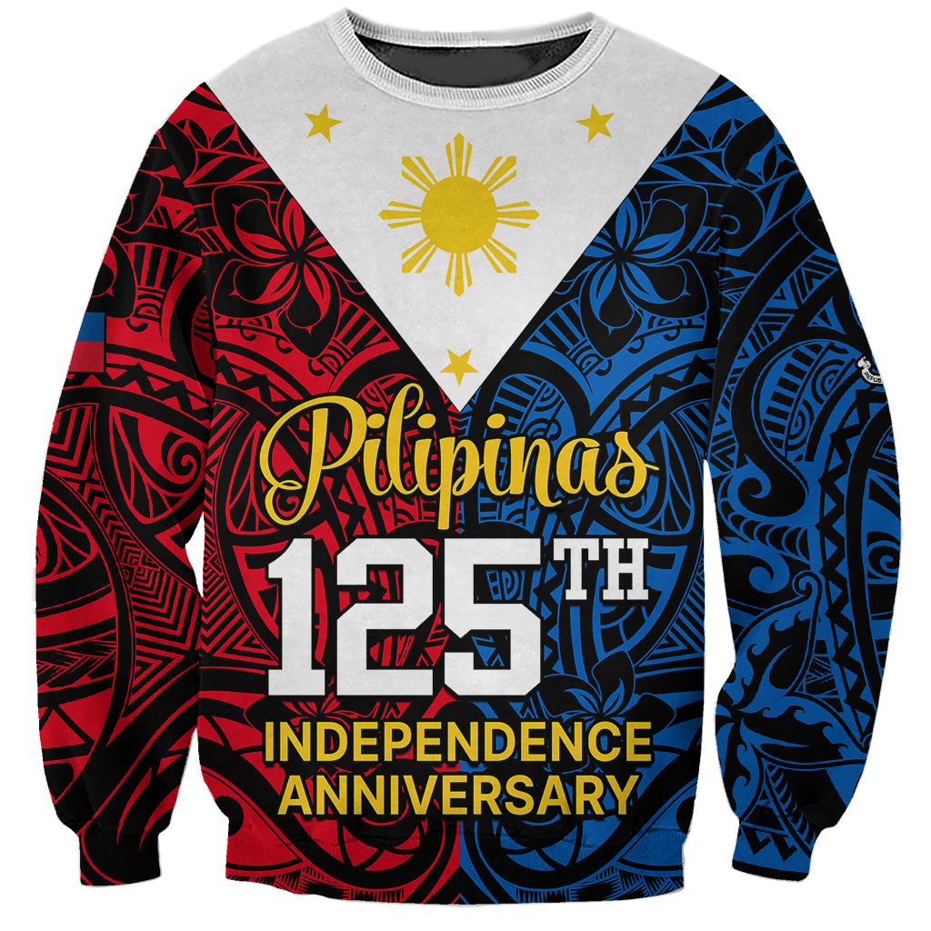 Personalised Polynesian Philippines Sweatshirt Pilipinas Flag Style for 125th Independence Anniversary Black LT9 Unisex Black - Polynesian Pride