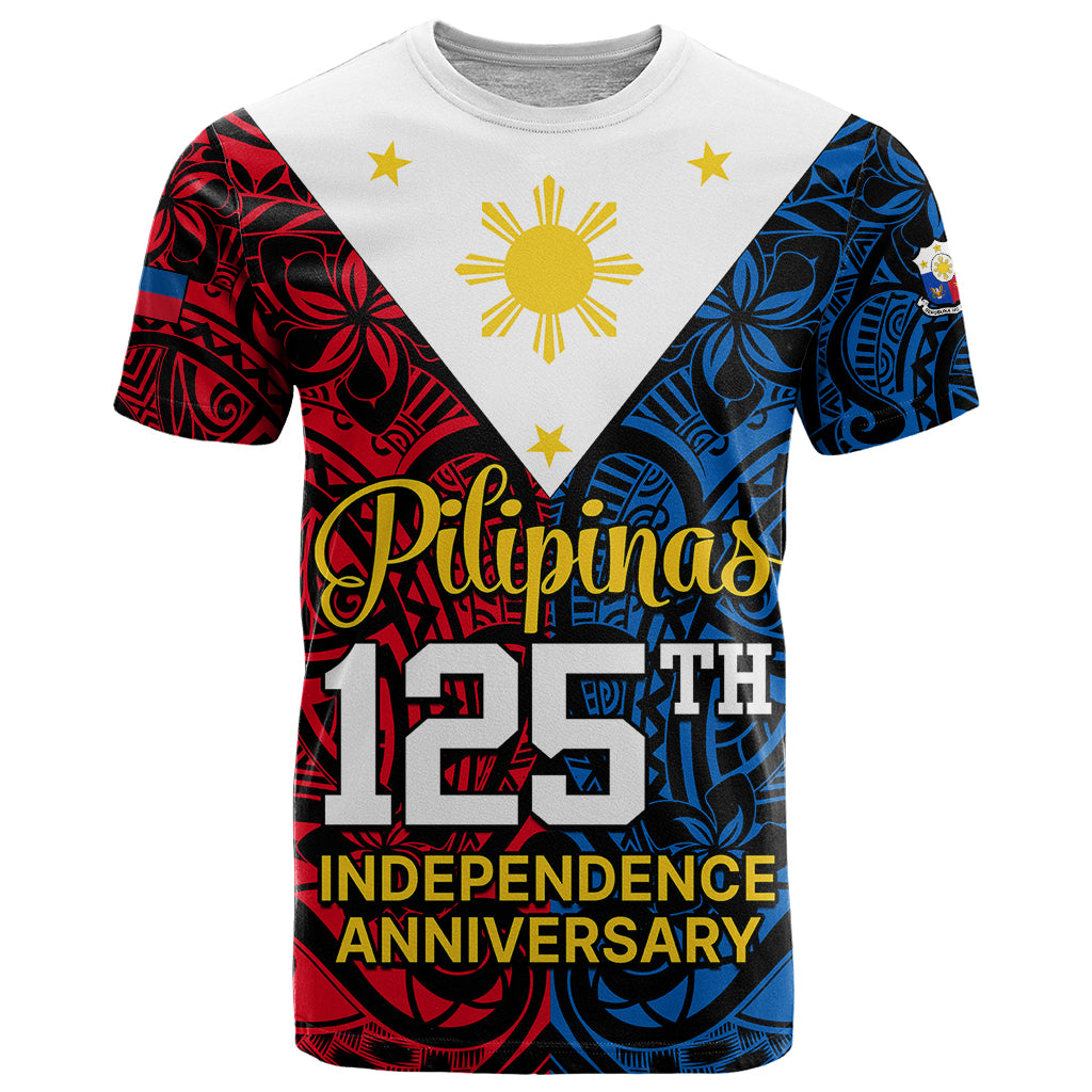 Custom Polynesian Philippines T Shirt Pilipinas Flag Style for 125th Independence Anniversary Black LT9 Black - Polynesian Pride