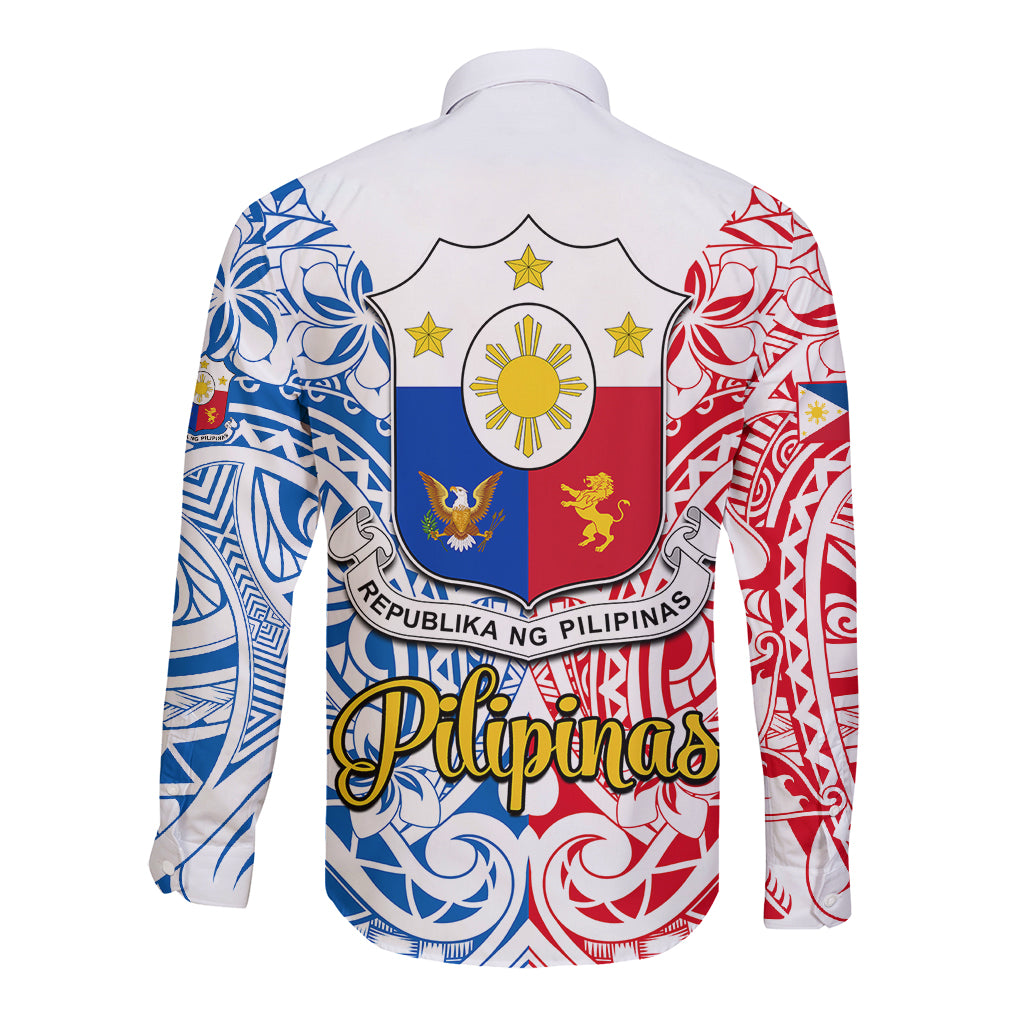 Polynesian Philippines Long Sleeve Button Shirt Pilipinas Flag Style for 125th Independence Anniversary White LT9 - Polynesian Pride