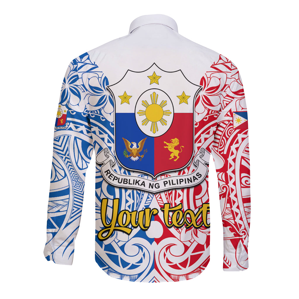 Personalised Polynesian Philippines Long Sleeve Button Shirt Pilipinas Flag Style for 125th Independence Anniversary White LT9 - Polynesian Pride