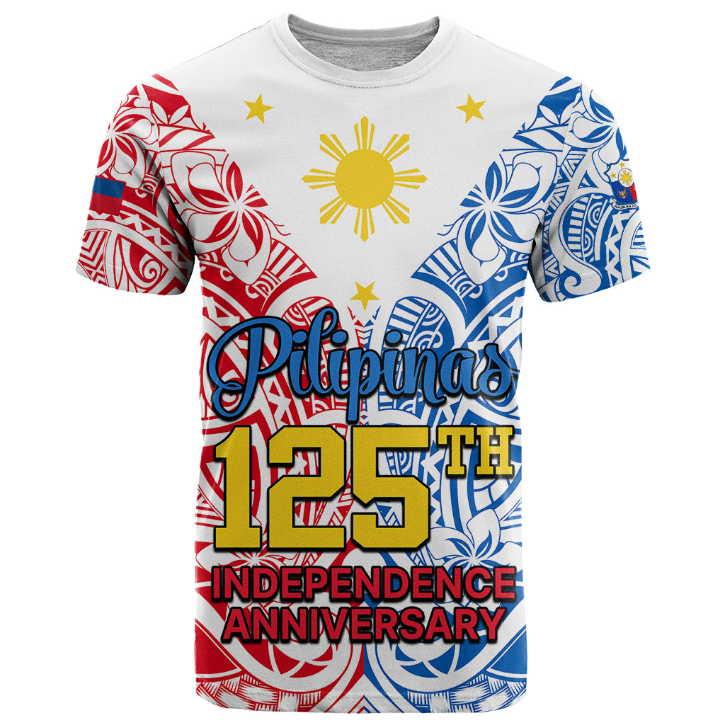 Custom 125th Independence Anniversary Philippines T Shirt Polynesian Pilipinas Flag Style White LT9 White - Polynesian Pride