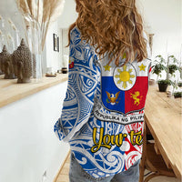 Personalised 125th Independence Anniversary Philippines Women Casual Shirt Polynesian Pilipinas Flag Style - White LT9 - Polynesian Pride