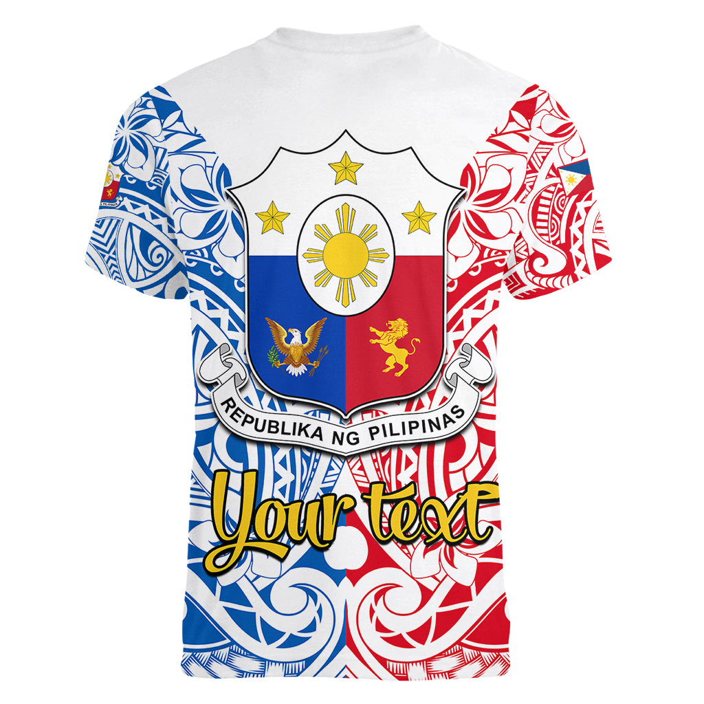 Personalised 125th Independence Anniversary Philippines Women V Neck T Shirt Polynesian Pilipinas Flag Style - White LT9 - Polynesian Pride