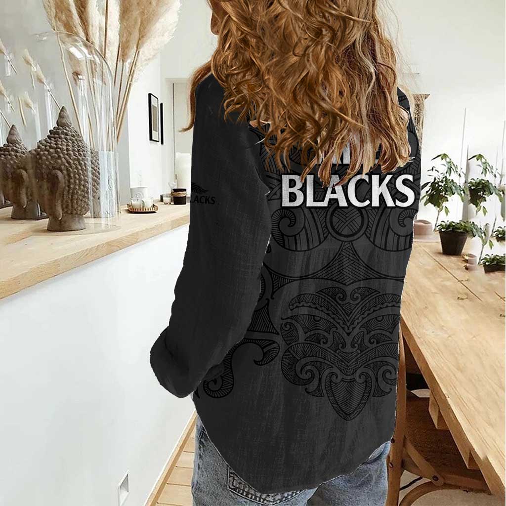 New Zealand Rugby Women Casual Shirt - All Black Fern With Maori Tribal Pattern LT9