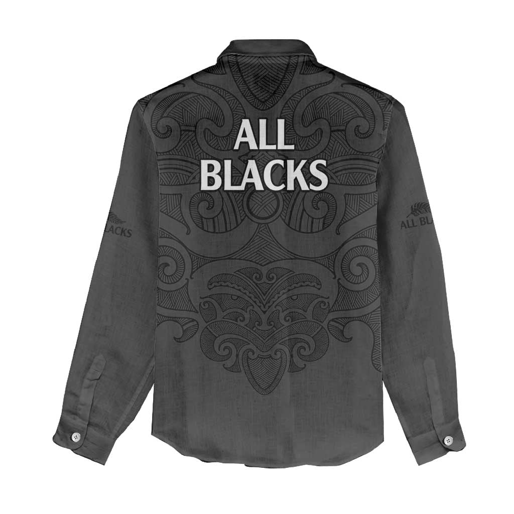 New Zealand Rugby Women Casual Shirt - All Black Fern With Maori Tribal Pattern LT9